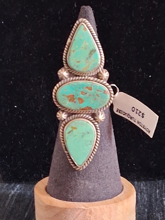 Native American Jewelry - Native American Royston Turquoise 3 Stone Sterling Silver Adjustable Ring 5 - 10